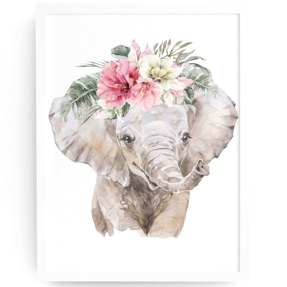 Other - COPY - Watercolor Floral Elephant Wall Art Illustration Print Poster Card Unfra…